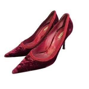 LE SILLA Velvet Stiletto Heels Burgundy Pointed Toe Embellished Heels Size 38